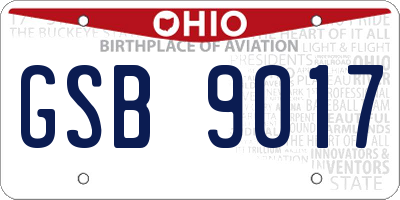 OH license plate GSB9017