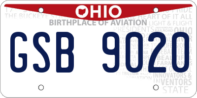 OH license plate GSB9020