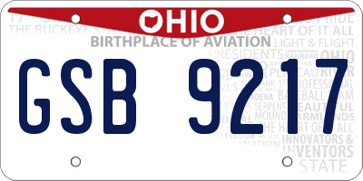 OH license plate GSB9217