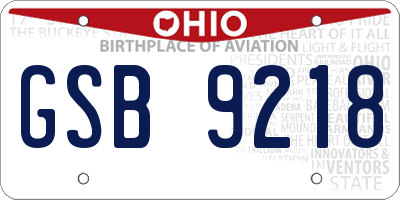 OH license plate GSB9218