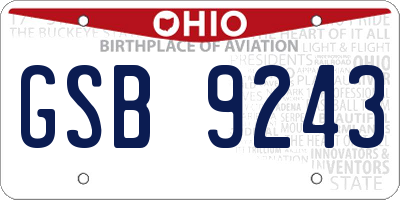 OH license plate GSB9243