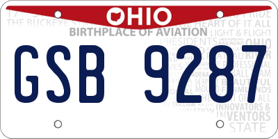 OH license plate GSB9287