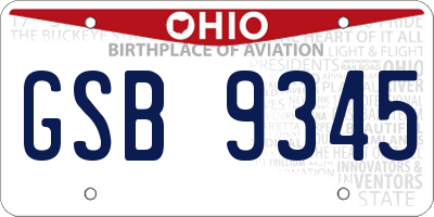 OH license plate GSB9345