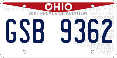 OH license plate GSB9362