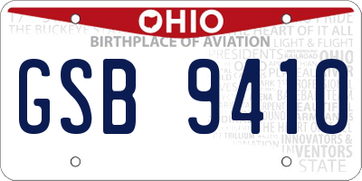 OH license plate GSB9410