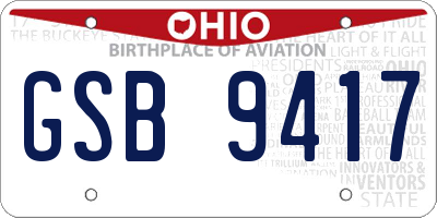 OH license plate GSB9417