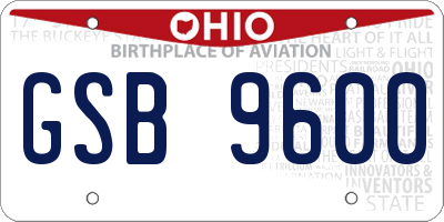 OH license plate GSB9600