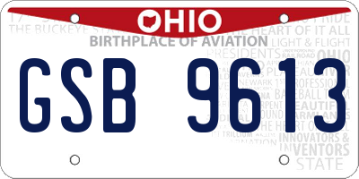 OH license plate GSB9613