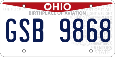 OH license plate GSB9868