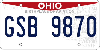 OH license plate GSB9870