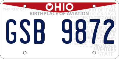 OH license plate GSB9872