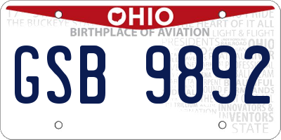 OH license plate GSB9892