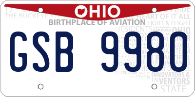 OH license plate GSB9980