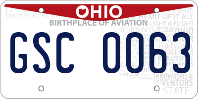 OH license plate GSC0063