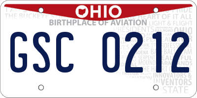 OH license plate GSC0212