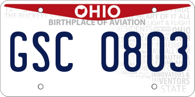 OH license plate GSC0803