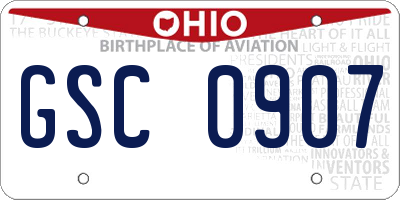 OH license plate GSC0907