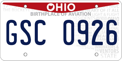 OH license plate GSC0926