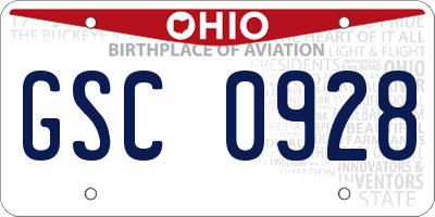OH license plate GSC0928