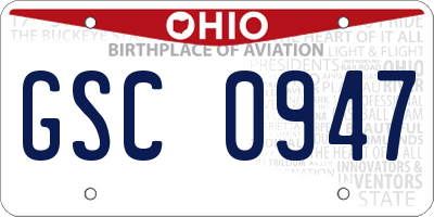 OH license plate GSC0947