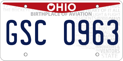 OH license plate GSC0963