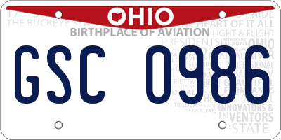 OH license plate GSC0986