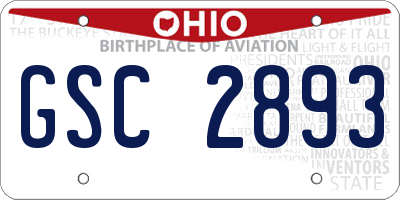 OH license plate GSC2893