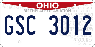 OH license plate GSC3012