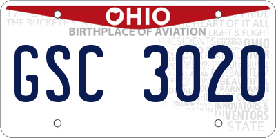 OH license plate GSC3020