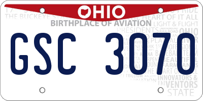 OH license plate GSC3070