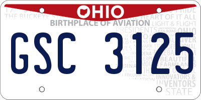 OH license plate GSC3125