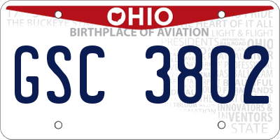 OH license plate GSC3802