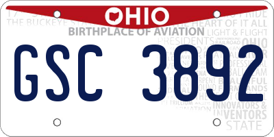 OH license plate GSC3892