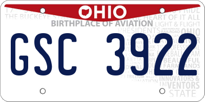 OH license plate GSC3922