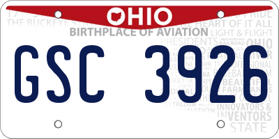 OH license plate GSC3926