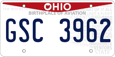OH license plate GSC3962