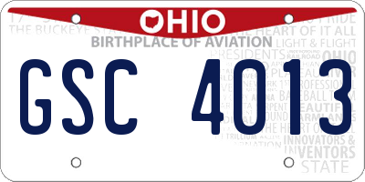 OH license plate GSC4013