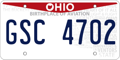 OH license plate GSC4702