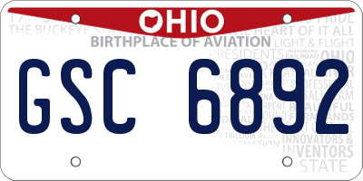 OH license plate GSC6892