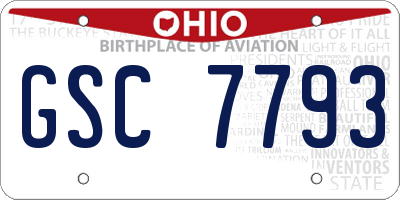 OH license plate GSC7793