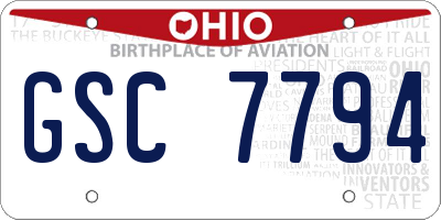 OH license plate GSC7794