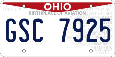 OH license plate GSC7925