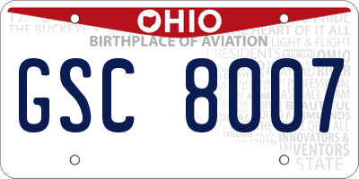 OH license plate GSC8007