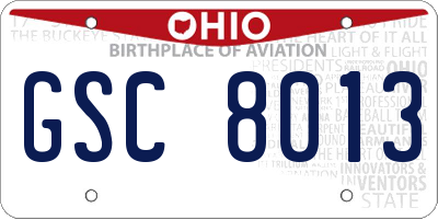 OH license plate GSC8013