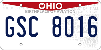 OH license plate GSC8016