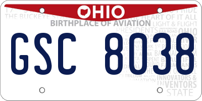 OH license plate GSC8038