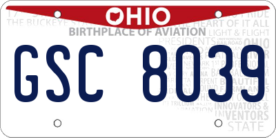 OH license plate GSC8039