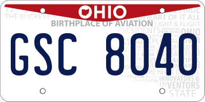 OH license plate GSC8040