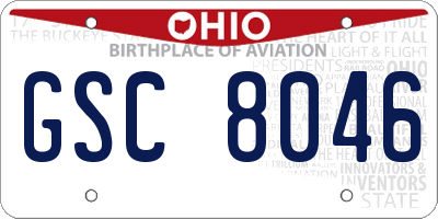 OH license plate GSC8046