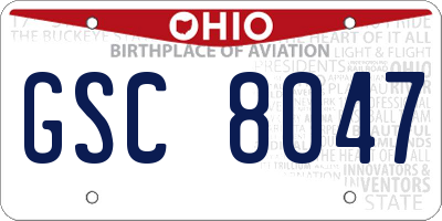 OH license plate GSC8047